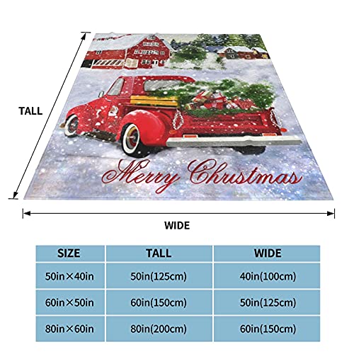 Christmas Blanket,Christmas Santa Red Truck with Xmas Trees Flannel Fleece Throw Blanket for Couch Bed Sofa,Farmhouse Rustic Soft Plush Warm Winter Cabin Throw,Holiday New Year Gift Blanket,50"X60"