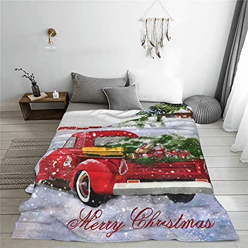 Christmas Blanket,Christmas Santa Red Truck with Xmas Trees Flannel Fleece Throw Blanket for Couch Bed Sofa,Farmhouse Rustic Soft Plush Warm Winter Cabin Throw,Holiday New Year Gift Blanket,50"X60"