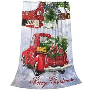 Christmas Blanket,Christmas Santa Red Truck with Xmas Trees Flannel Fleece Throw Blanket for Couch Bed Sofa,Farmhouse Rustic Soft Plush Warm Winter Cabin Throw,Holiday New Year Gift Blanket,50"X60"