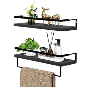yihata floating shelf with towel wall shelves,set of 2 wood wall storage shelves with metal hooks for kitchen, bedroom, bathroom, office