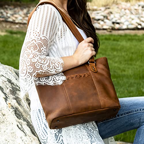 Lady Conceal Concealed Carry Peyton Leather Tote (Cognac)