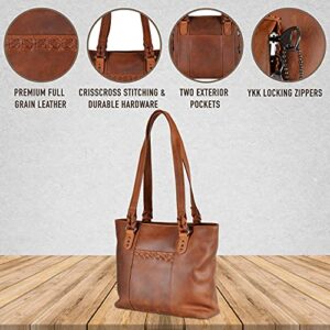 Lady Conceal Concealed Carry Peyton Leather Tote (Cognac)