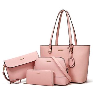 women fashion synthetic leather handbags tote bag shoulder bag top handle satchel purse wallet set 4pcs