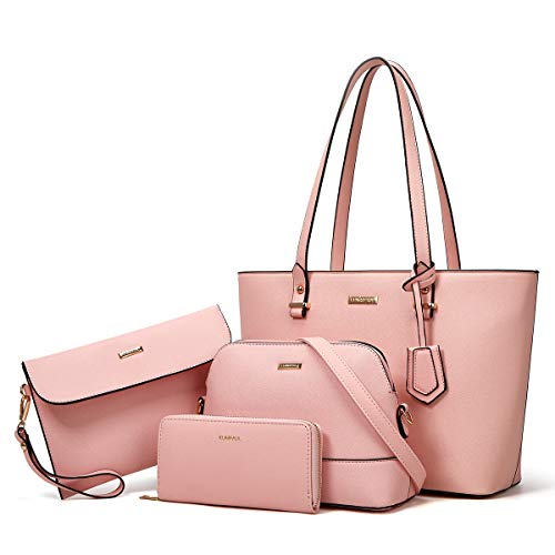 Women Fashion Synthetic Leather Handbags Tote Bag Shoulder Bag Top Handle Satchel Purse Wallet Set 4pcs