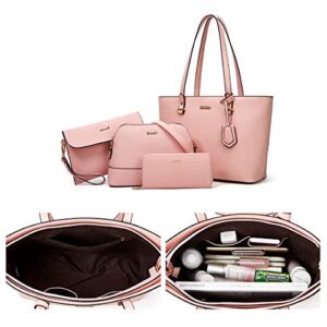 Women Fashion Synthetic Leather Handbags Tote Bag Shoulder Bag Top Handle Satchel Purse Wallet Set 4pcs