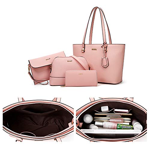 Women Fashion Synthetic Leather Handbags Tote Bag Shoulder Bag Top Handle Satchel Purse Wallet Set 4pcs