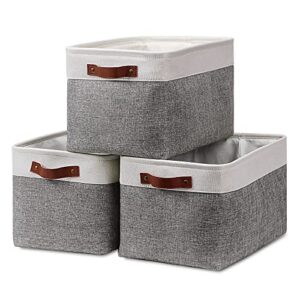 HNZIGE Fabric Storage Baskets for Shelves(3 Pack) Large Collapsible Storage Baskets for Organizing, Decorative Baskets Bins Set with Handles for Closet, Clothes, Toy, Home(White&Gray,15" x 11" x 9.5")
