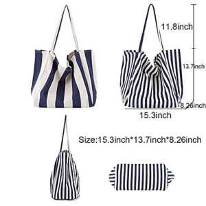 Women's Tote Bag Large Size Canvas Striped Beach Bag Shoulder Bag Hobo Bag Daily Working Handbag Big Capacity Shopping Bag (Red-A)