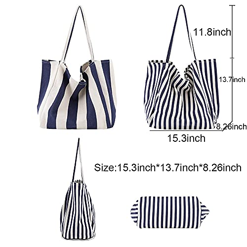 Women's Tote Bag Large Size Canvas Striped Beach Bag Shoulder Bag Hobo Bag Daily Working Handbag Big Capacity Shopping Bag (Red-A)