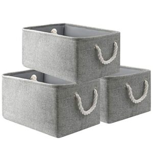 storage basket bins – decorative baskets storage box cubes containers with handles for clothes storage toys, books, home, office (grey, grey13in-s-3pack)