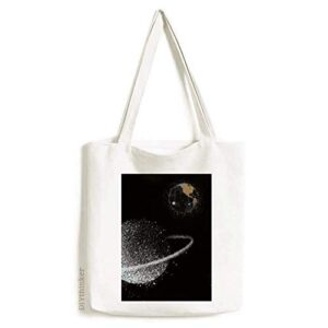 universe earth nebulae white tote canvas bag shopping satchel casual handbag