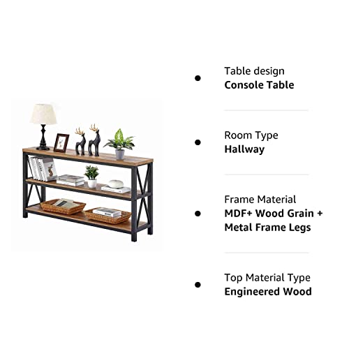 FATORRI Industrial Console Table for Entryway, Wood Sofa Table, Rustic Hallway Tables with 3-Tier Shelves for Living Room (55 Inch, Rustic Oak)