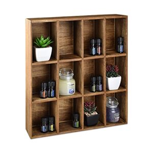 ikee design wall mounted wooden mountable 12 compartments holder display shelf, wood collection wall display shadow box rack, 15.38”w x 3 ”d x 14.13”h, brown color
