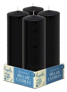 hyoola black pillar candles 2×8 inch – 4 pack unscented pillar candles – european made