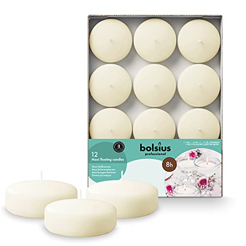 BOLSIUS Unscented Floating Candles - Pure Rich Creamy 3" Ivory, Set Of 12 - European Quality - Imbue Breathtaking Ambiance for Romantic Wedding Centerpieces, Decorations, Events, Pool, Holiday Parties