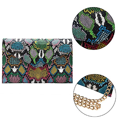 U Scinan Fashion Women Snakeskin Envelope Clutch Bag Ladies Retro Evening Party Prom Chain Handbag Purse Mother's Day Gift (multicolor snakeskin)