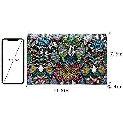 U Scinan Fashion Women Snakeskin Envelope Clutch Bag Ladies Retro Evening Party Prom Chain Handbag Purse Mother's Day Gift (multicolor snakeskin)