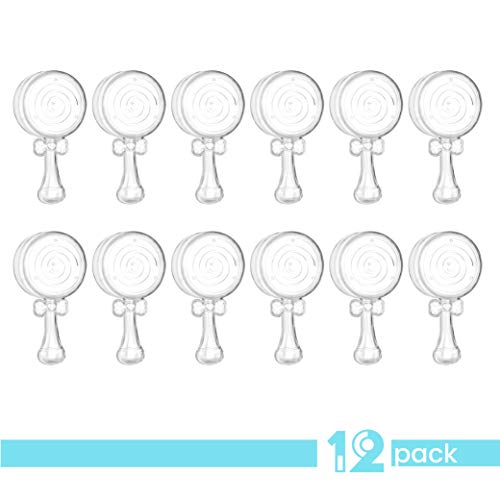 Hammont Baby Rattle Shaped Acrylic Candy Boxes - 12 Pack - 4.01"x1.88"x1.07" - Perfect for Weddings, Birthdays, Party Favors and Gifts | Designer Cute Clear Lucite Plastic Treat Containers