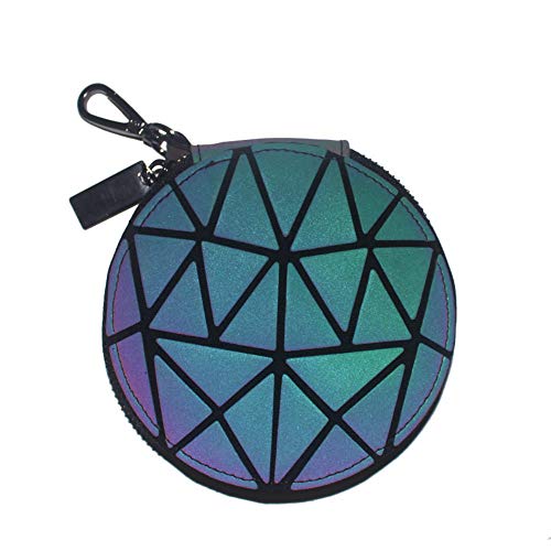 OLOEY Luminous Backpack for Women Geometric Geogrous Travel Backpack Laser School Bags Reflective Purses and Handbags (Mini Wallet)