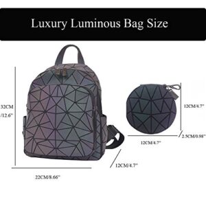 OLOEY Luminous Backpack for Women Geometric Geogrous Travel Backpack Laser School Bags Reflective Purses and Handbags (Mini Wallet)