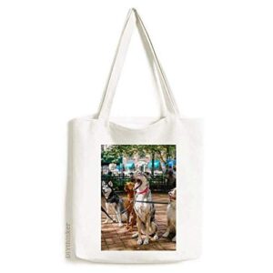 handsome dogs pet animal picture tote canvas bag shopping satchel casual handbag