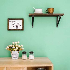 Mkono 1 Pcs Coffee Signs Decor Farmhouse Coffee Table Decor 2 Sides with Different Sayings Rustic Wood Coffee Sign, Office Home Bar Wall Table Decor