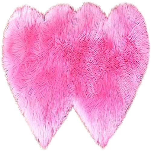 Area Rug, Modern Carpet 2'x4' Area Rug, Anti-Skid Double Heart Shape Fluffy Faux Fur Rug Fuzzy Rug, Kids Bedroom Floor Carpet Mats Soft Shaggy Plush Area Rugs Nursery Rug (Hot Pink, 24 x 47in/ 2'x4')