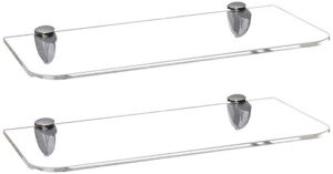 jusalpha 2 pack of acrylic glass wall mounted floating shelves with metal adjustable shelf bracket wall mount, 03 (17” x 6”)