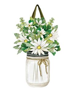 studio m door decor farmhouse daisies decorative front door sign with ribbon hanger, durable fade resistant pvc, made in the usa, 14″ w x 20.50″ h
