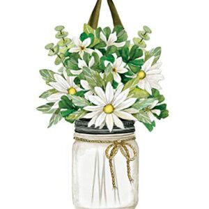 Studio M Door Decor Farmhouse Daisies Decorative Front Door Sign with Ribbon Hanger, Durable Fade Resistant PVC, Made in The USA, 14" w x 20.50" h