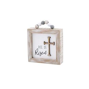 collins painting framed wooden box sign with beaded handle – inspirational wood tabletop decoration for spring, easter home decor (he is risen)