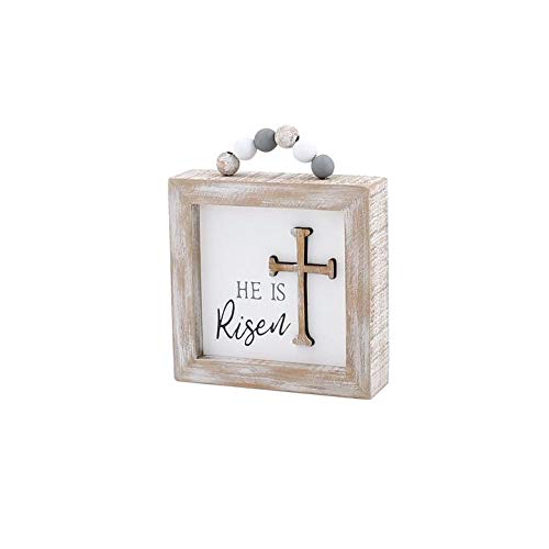 Collins Painting Framed Wooden Box Sign with Beaded Handle - Inspirational Wood Tabletop Decoration for Spring, Easter Home Decor (He is Risen)