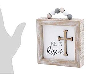 Collins Painting Framed Wooden Box Sign with Beaded Handle - Inspirational Wood Tabletop Decoration for Spring, Easter Home Decor (He is Risen)