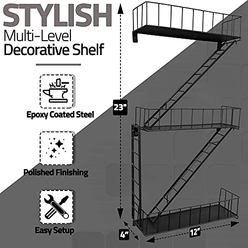 Beyond Basic Fire Escape Shelf - Versatile New York Inspired Hanging Wall Shelves Make a Great Action Figure Shelf or Planter Shelf - Prepare to Receive Compliments for This Modern Floating Wall Shelf