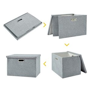 AlphaHome Large Storage Bins with Lids [3 Pack], Foldable Linen Fabric Large Storage Baskets for Organising Clothes and Toys(Glaucous Grey, Large - 15.4 x 10.6 x 9.8)