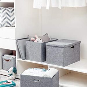 AlphaHome Large Storage Bins with Lids [3 Pack], Foldable Linen Fabric Large Storage Baskets for Organising Clothes and Toys(Glaucous Grey, Large - 15.4 x 10.6 x 9.8)