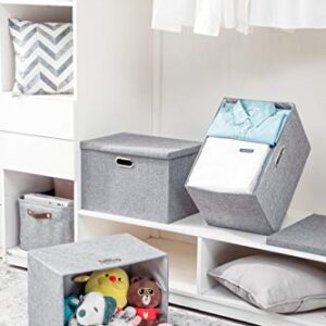 AlphaHome Large Storage Bins with Lids [3 Pack], Foldable Linen Fabric Large Storage Baskets for Organising Clothes and Toys(Glaucous Grey, Large - 15.4 x 10.6 x 9.8)