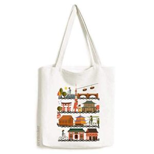 traditional japanese riding landshape map tote canvas bag shopping satchel casual handbag
