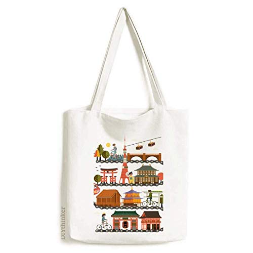 Traditional Japanese Riding Landshape Map Tote Canvas Bag Shopping Satchel Casual Handbag