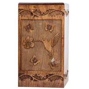 intaj wooden cremation urn for human ashes, adult intaj rosewood urn for ashes, humming bird funeral cremation urn hand-crafted – burial urn box (rosewood birds, large – 11.25hx6.25w (250 cu/in))