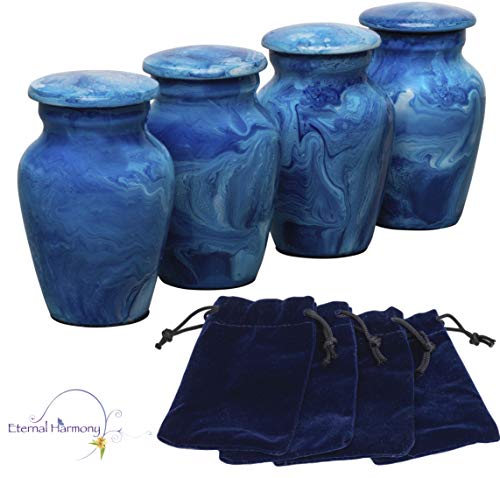 Eternal Harmony Cremation Urn for Human Ashes | Memorial Urn Carefully Handcrafted with Elegant Finishes to Honor Your Loved One | Adult Urn Large Size with Beautiful Velvet Bag (Small, Blue Milo)