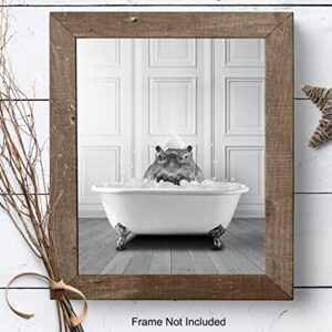 Hippo Wall Art - Funny Bathroom Decor - Jungle Theme Bathroom Accessories - Modern Bathroom Wall Art - Bathroom Decorations Pictures - Bath Wall Decor - Guest Bathroom - Restroom Sign - Powder Room