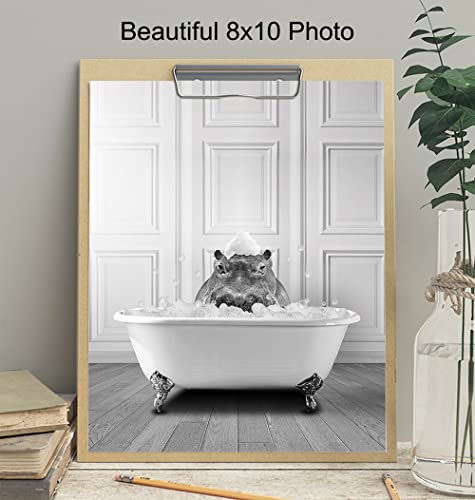 Hippo Wall Art - Funny Bathroom Decor - Jungle Theme Bathroom Accessories - Modern Bathroom Wall Art - Bathroom Decorations Pictures - Bath Wall Decor - Guest Bathroom - Restroom Sign - Powder Room