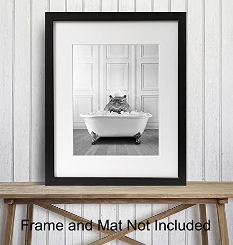 Hippo Wall Art - Funny Bathroom Decor - Jungle Theme Bathroom Accessories - Modern Bathroom Wall Art - Bathroom Decorations Pictures - Bath Wall Decor - Guest Bathroom - Restroom Sign - Powder Room