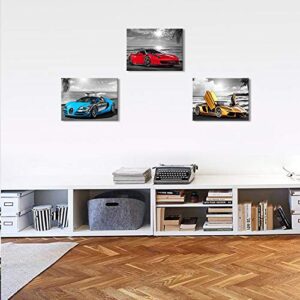 Car Poster Decor Black and White Wall Art Framed Car Art for Men Boys Bedroom Décor Sports Posters Landscape Office Room Decor Gift for Teen Boys