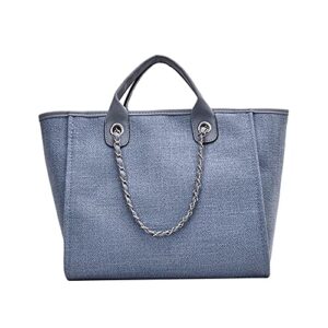 xackwuero women fashion classic canvas bag shoulder handbag tote shopper bag with chain shoulder strap (a blue)