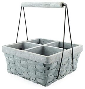 auldhome wood basket caddy (gray washed), 4-compartment carry-all divided organizer, great for easter/spring gift basket