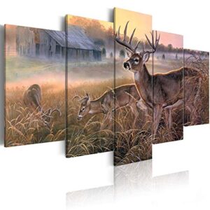 arthome520 yellow animal deer wildlife canvas print painting wall art home decor golden landscape picture living room decorations fashion framed 5 panel (8”x12”x2+8”x16”x2+8”x20”x1)
