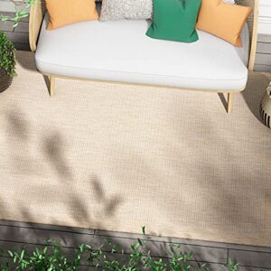 well woven medusa odin ivory solid & striped border indoor/outdoor flatweave 7’10” x 9’10” area rug