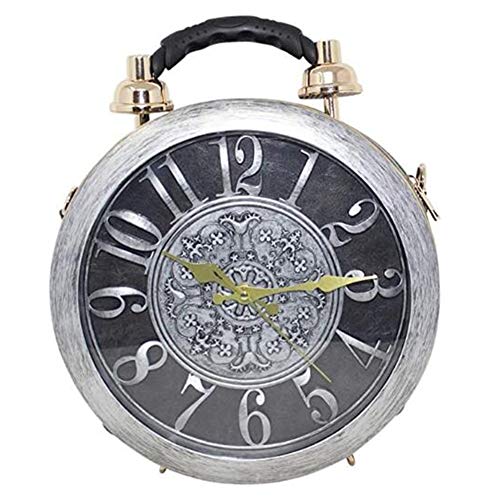 Real Working Clock Shoulderbags Ladies Vintage Clutch Bag Steampunk Style Handbag (Gray)